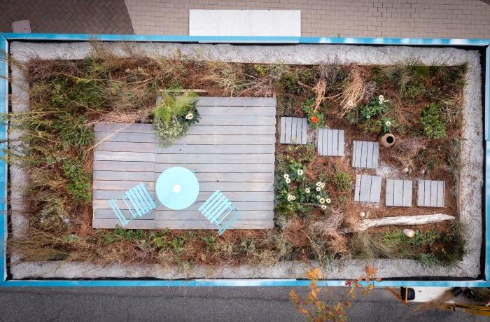 Photo of plants on top of a shipping container.